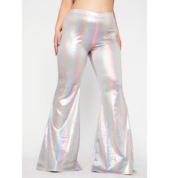 Plus Size Club Exx Iridescent Flare Pants -Rainbow | Dolls Kill