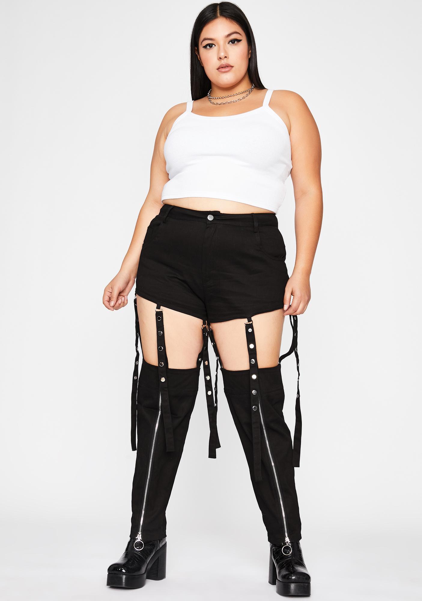 Plus Size Chap Style Skinny Strappy O-Ring Zip Pants Black | Dolls Kill