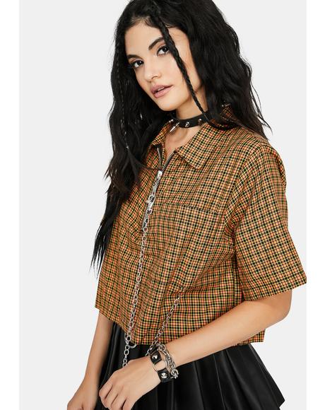 plaid collared crop top