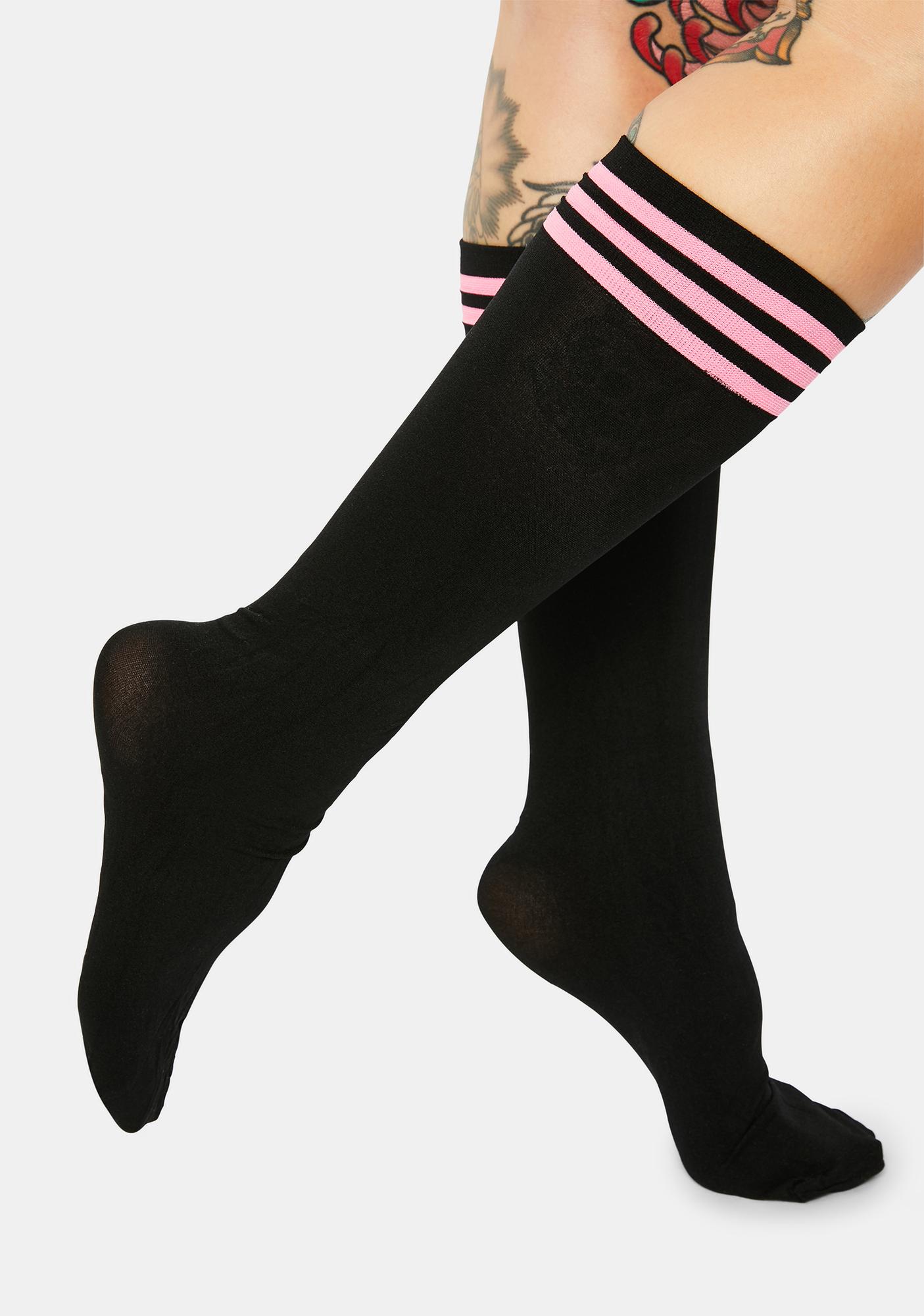black and pink striped knee high socks