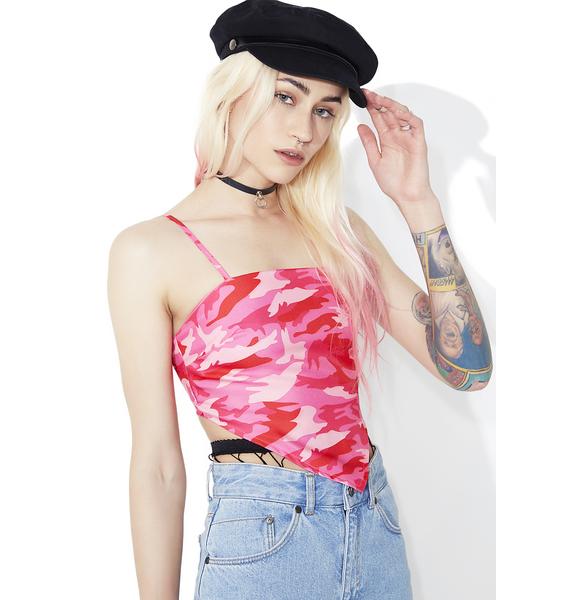 Pink Camo Pointed Crop Top Dolls Kill