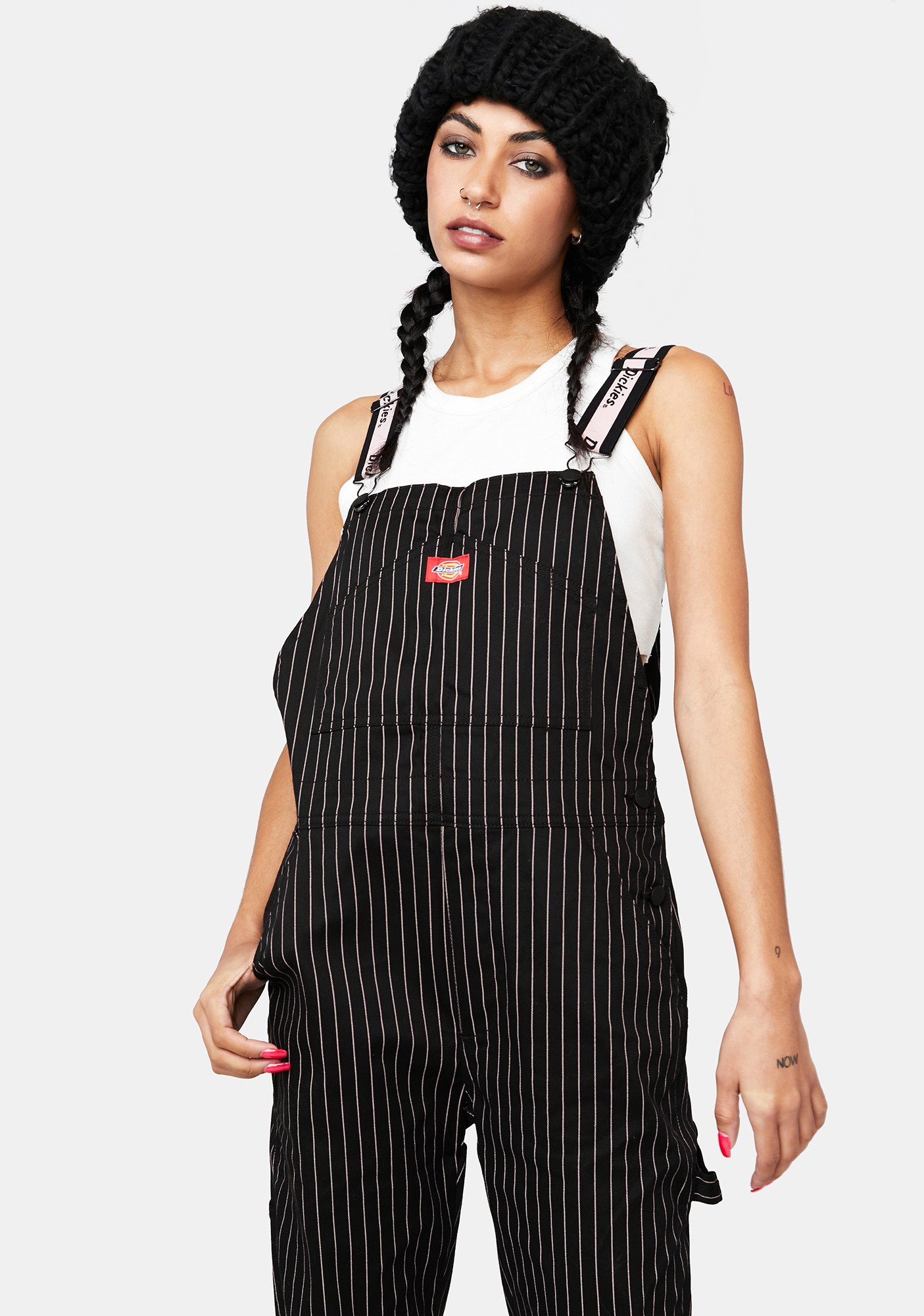 Dickies x Dolls Kill Pinstripe Overalls Pink/Black Dolls Kill