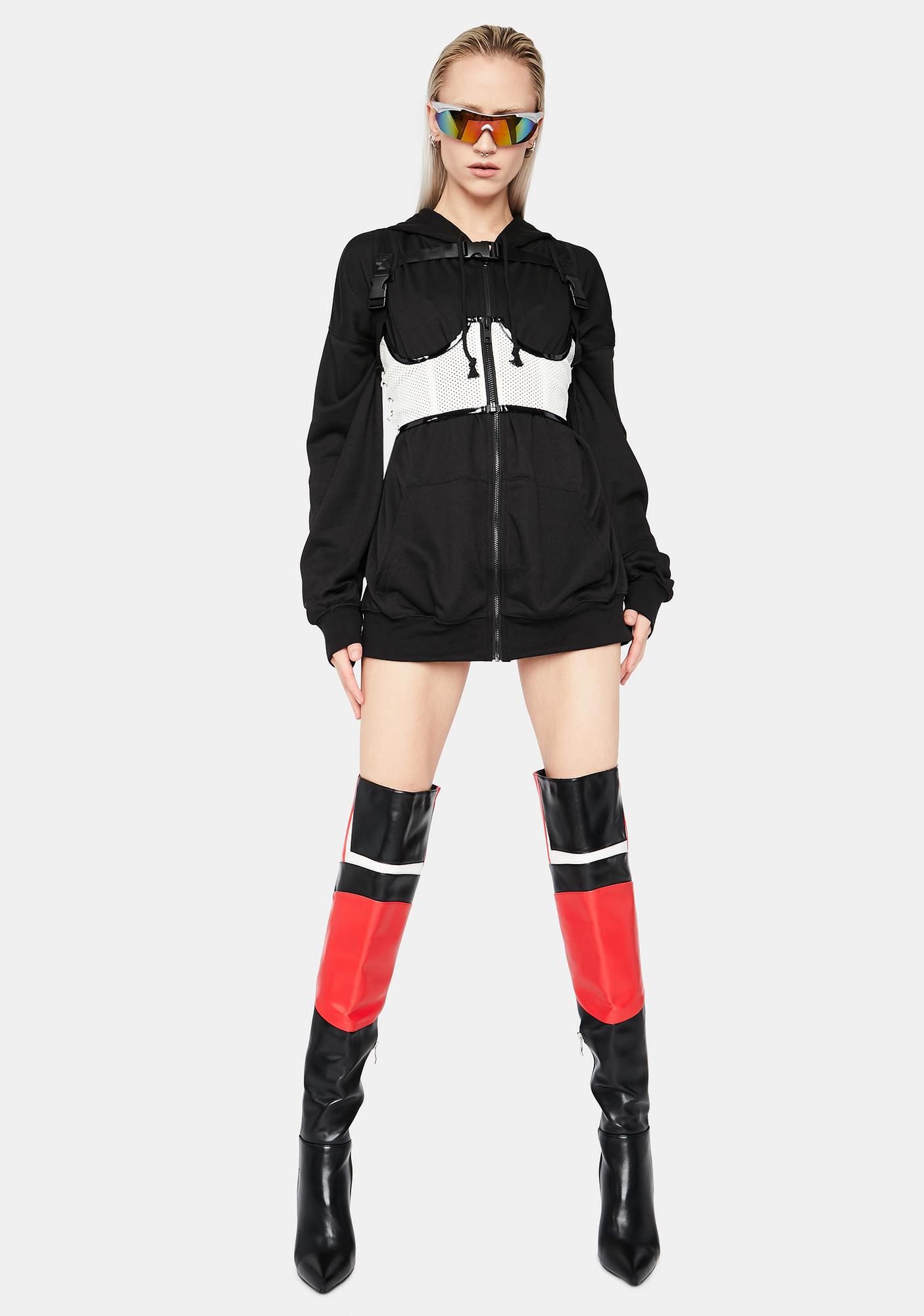 Oversized Long Sleeve Zip Up Hoodie - Black | Dolls Kill