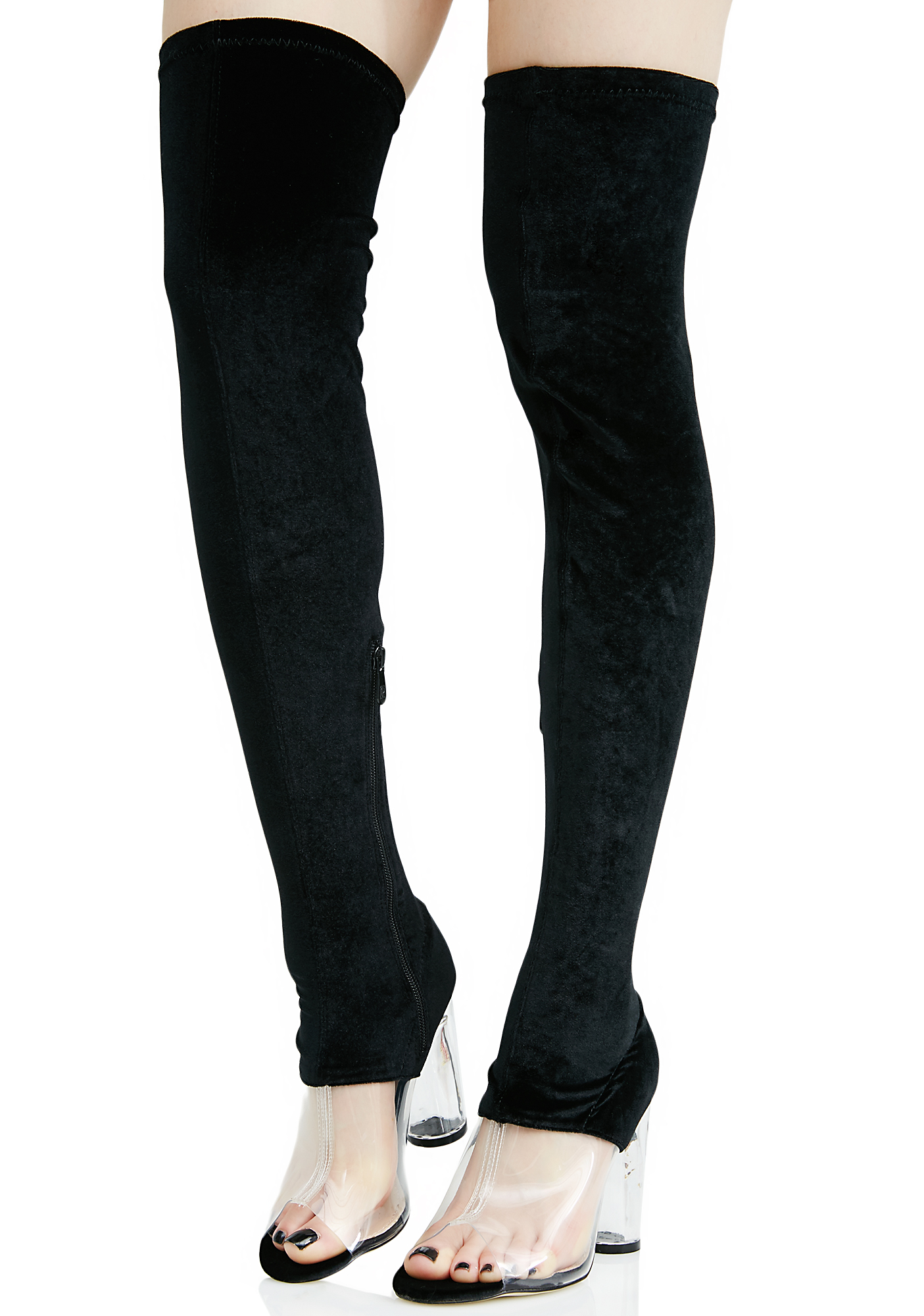 perspex thigh high boots