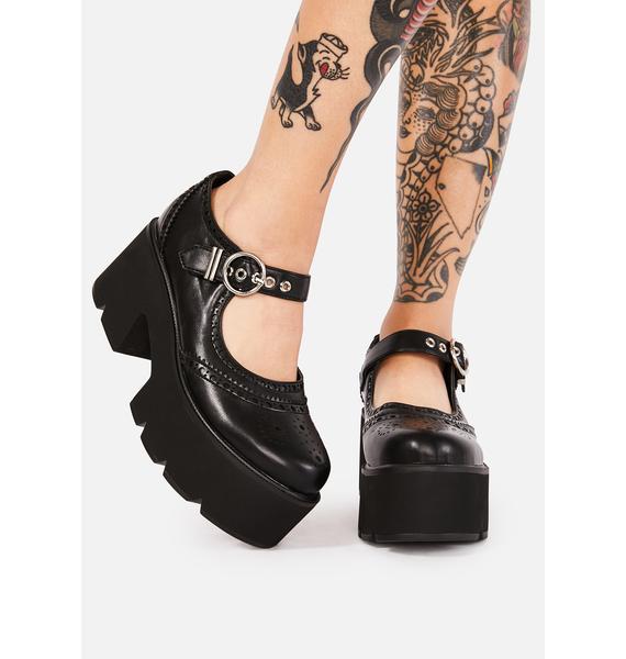 Lamoda Brogue Platform Mary Janes - Faux Leather Black | Dolls Kill