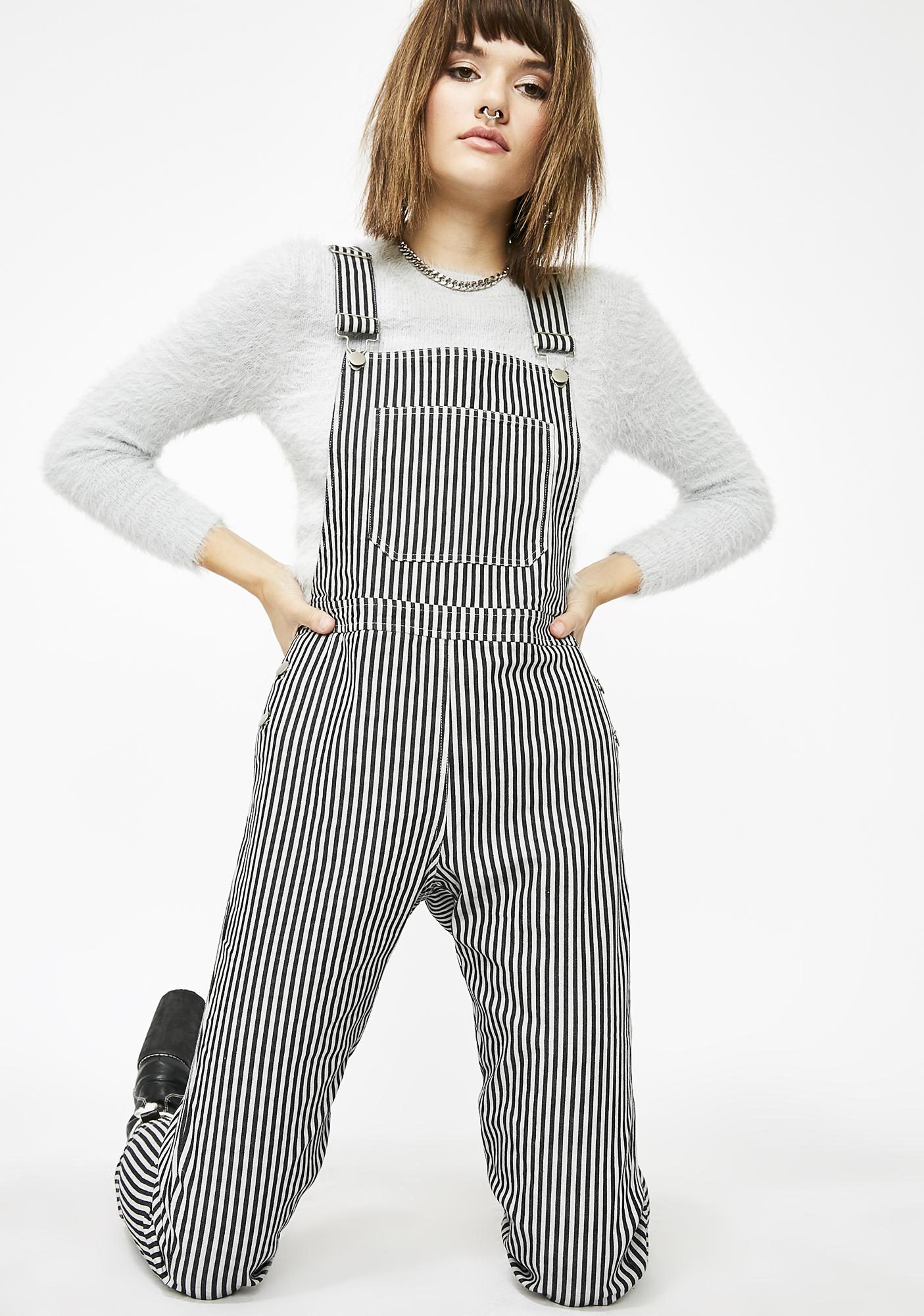 black and white striped overall shorts