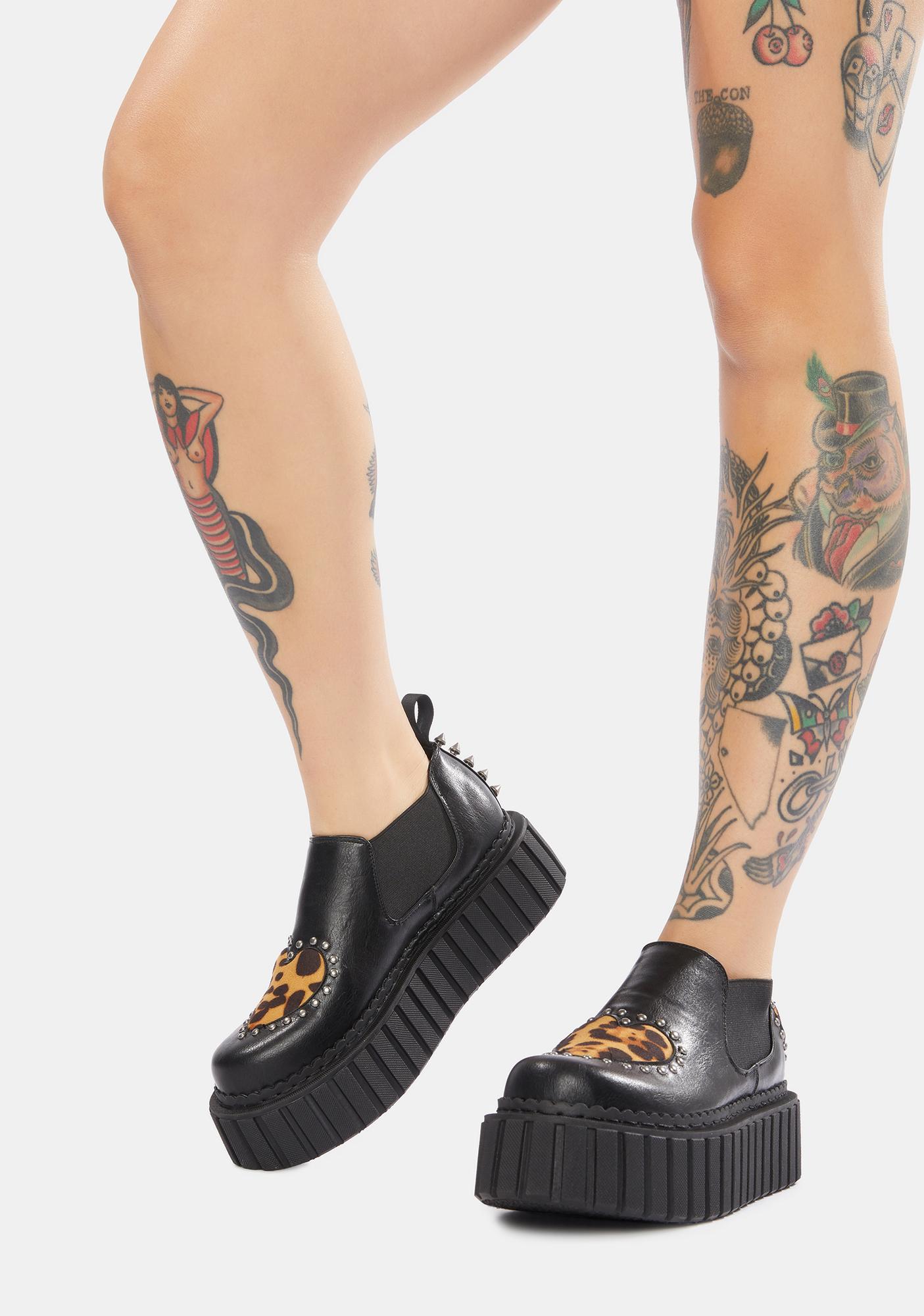 lamoda chunky creeper boots with pink hearts
