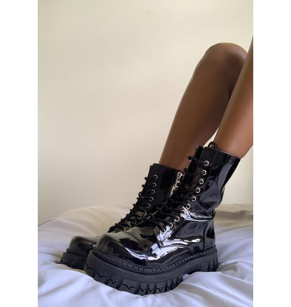 Delia's Patent Lace Up Platform Combat Boots - Black | Dolls Kill