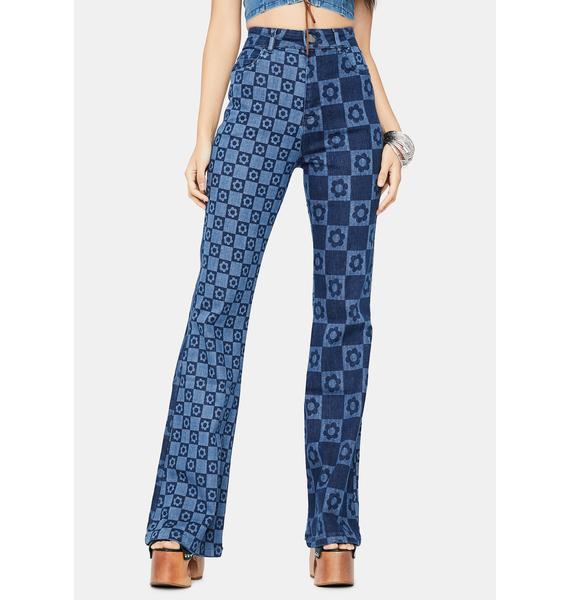 flower flare jeans
