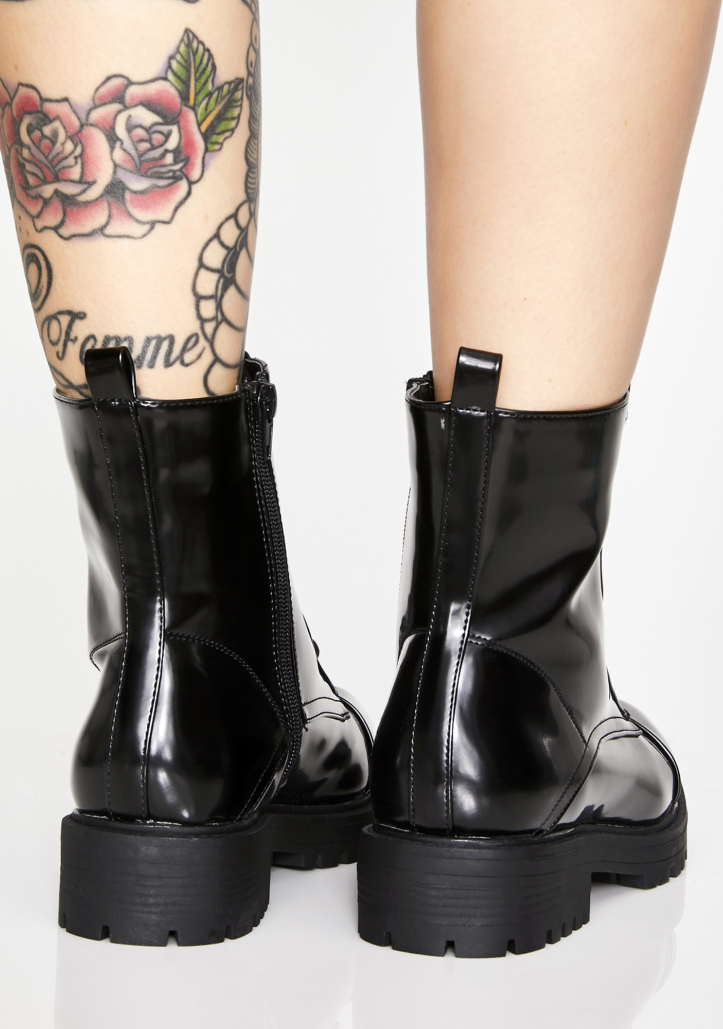 glossy combat boots