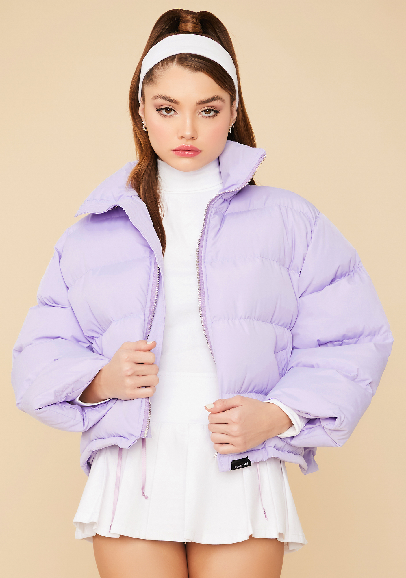 cropped purple puffer jacket