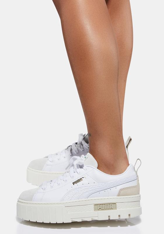 Puma Leather Mayze Platform Sneakers White | Dolls Kill