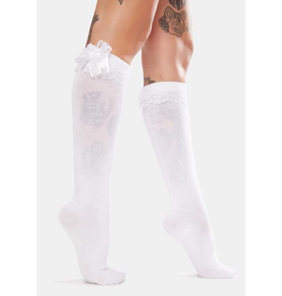 white knee high sheer socks