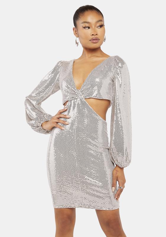 silver sequin mini dress long sleeve