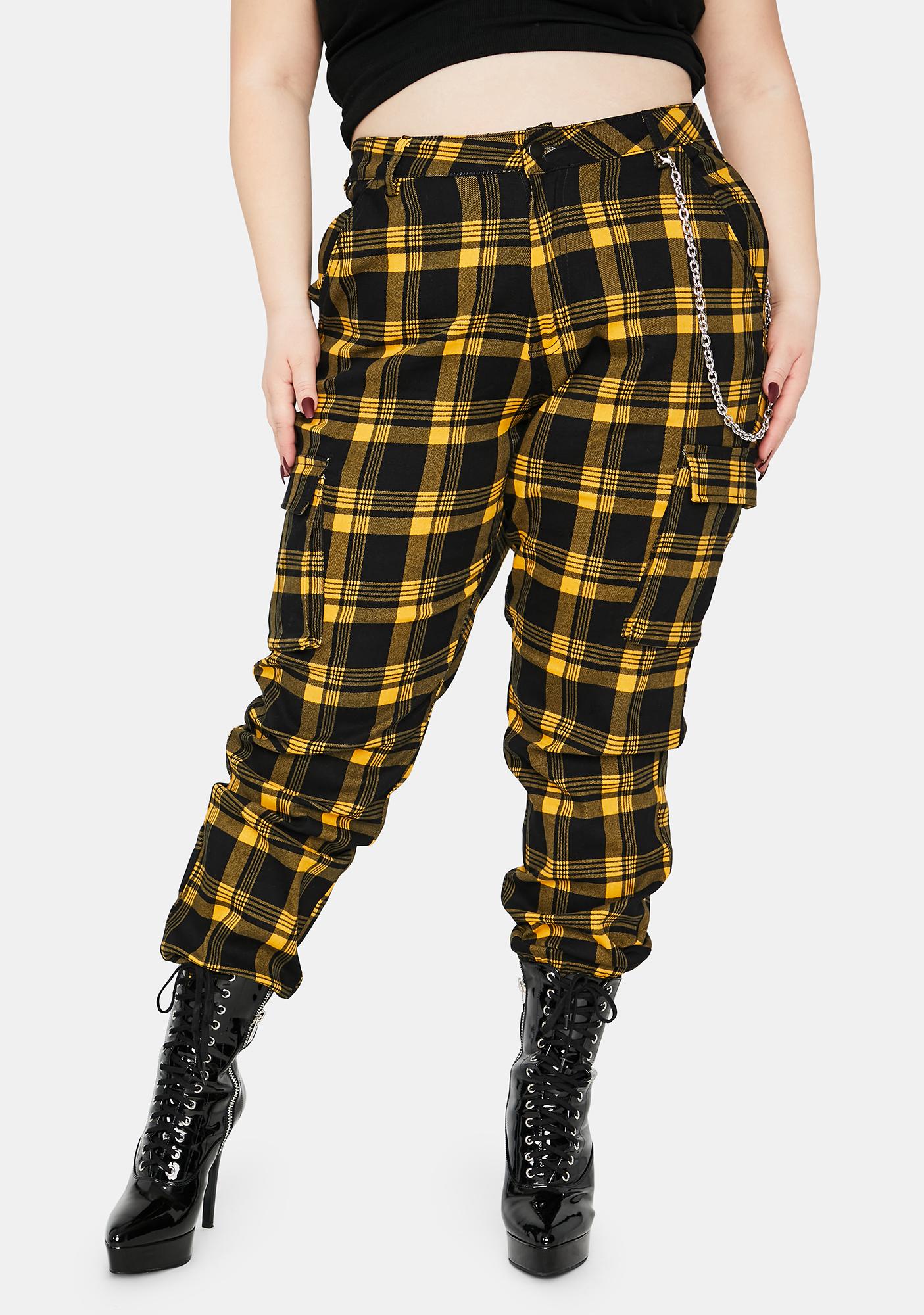 plaid yellow and black pants