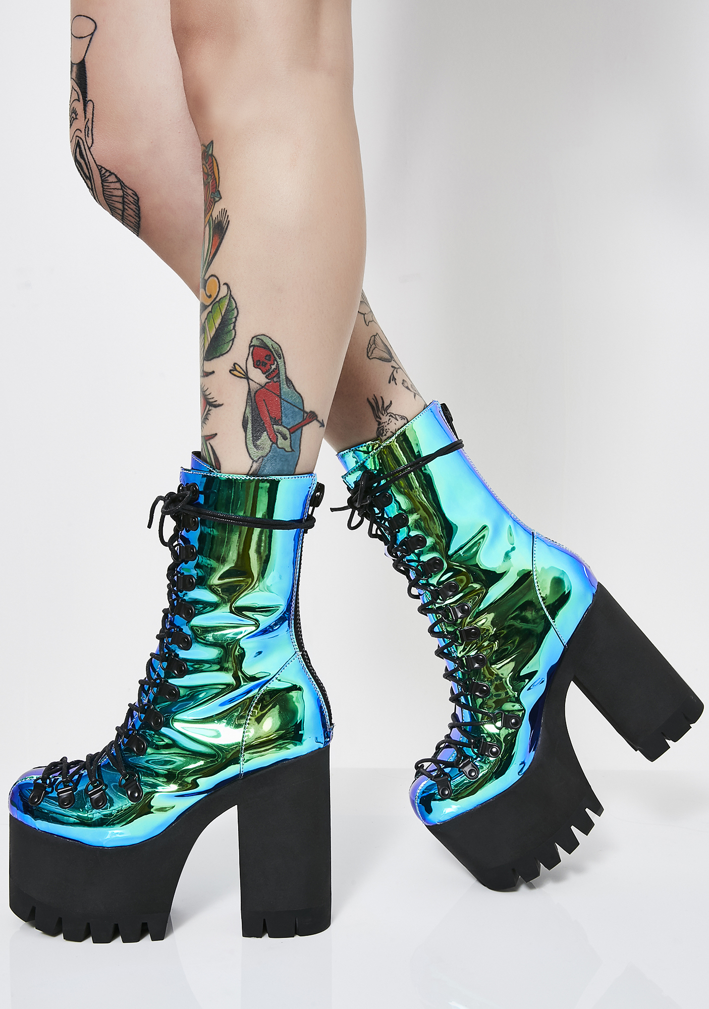 Blue Metallic Platform Mermaid Rave Boots Dolls Kill