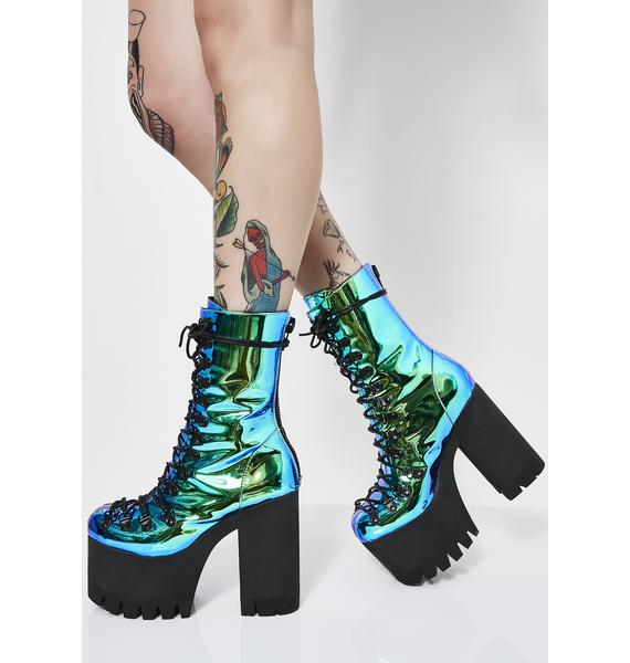 Blue Metallic Platform Mermaid Rave Boots | Dolls Kill