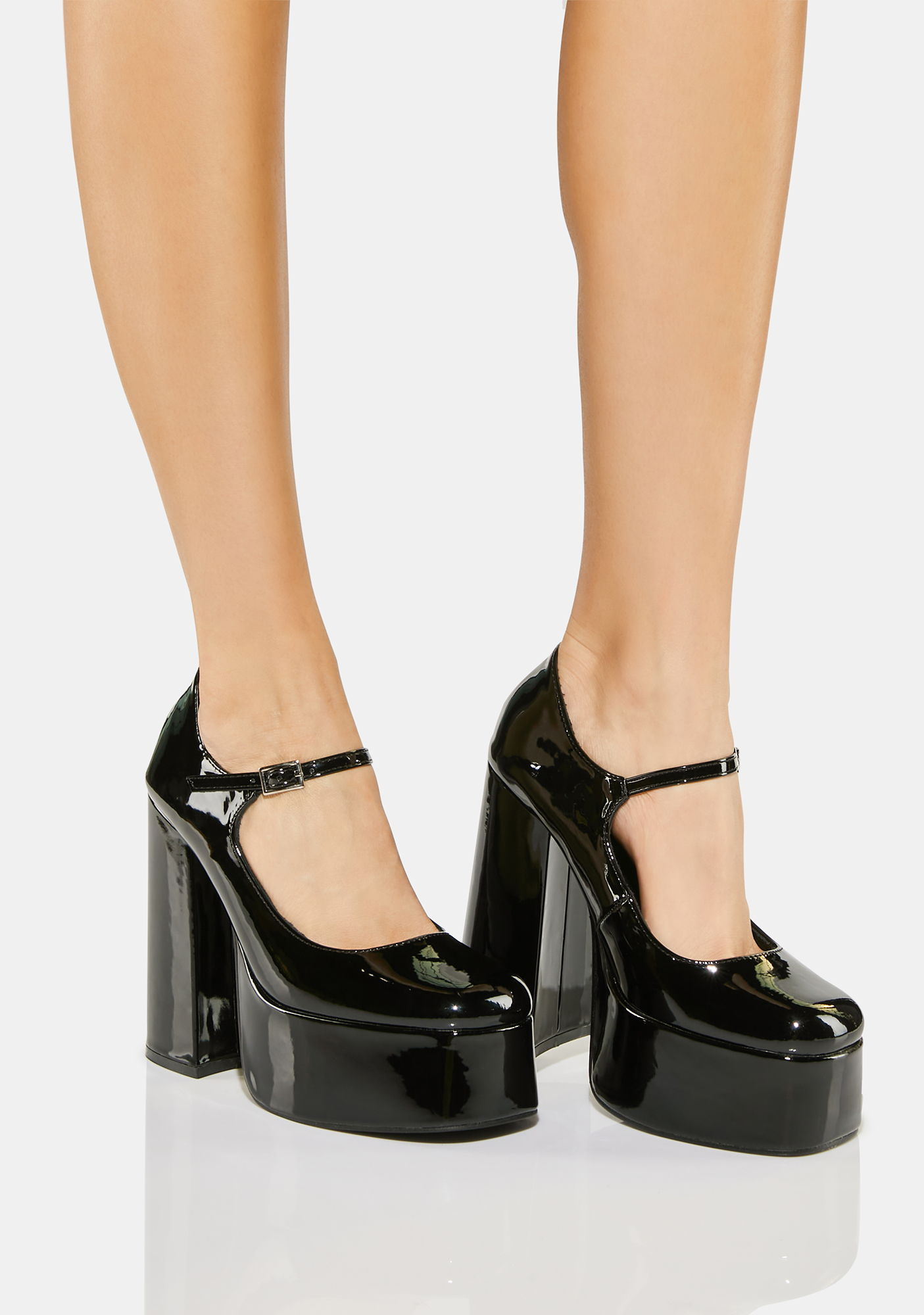 Koi Footwear Chunky Heeled Platform Mary Janes Black Patent Dolls Kill