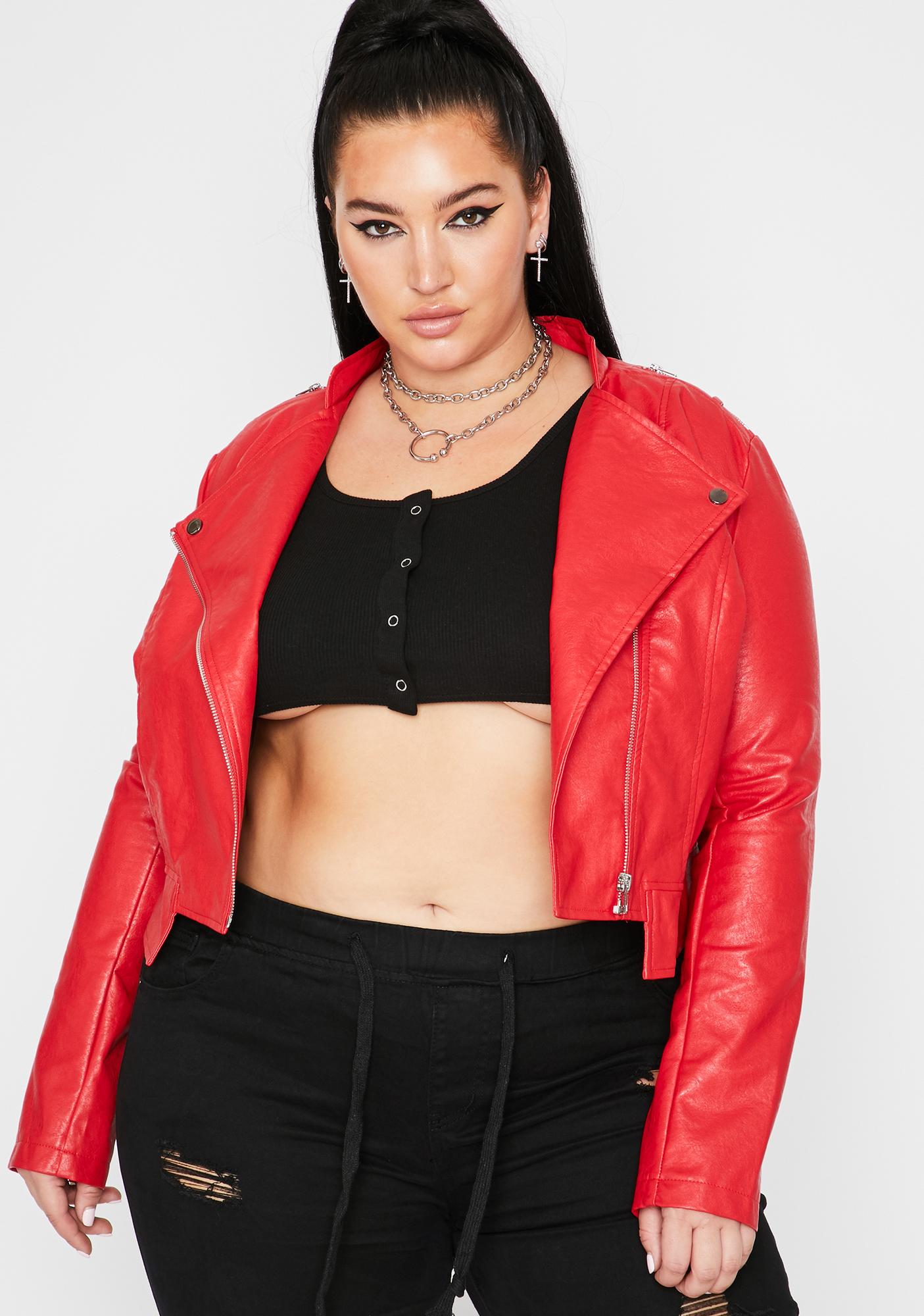 plus size red moto jacket