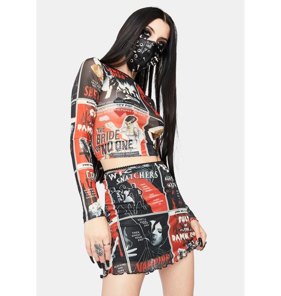 Dolls Kill Halloween Poster Print Mesh Top Black Red Dolls Kill