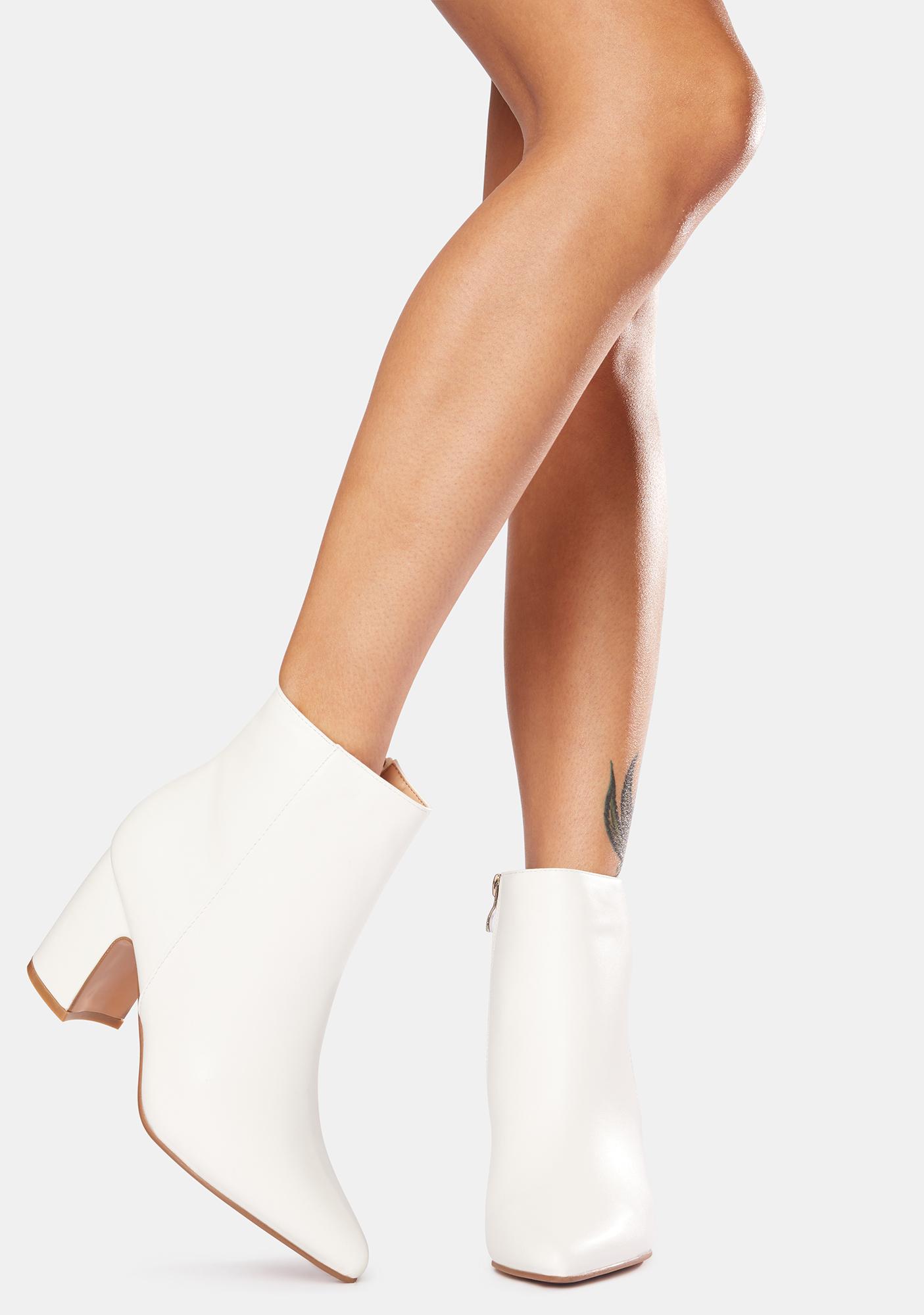 Vegan Leather Pointed Toe Ankle Booties - White | Dolls Kill
