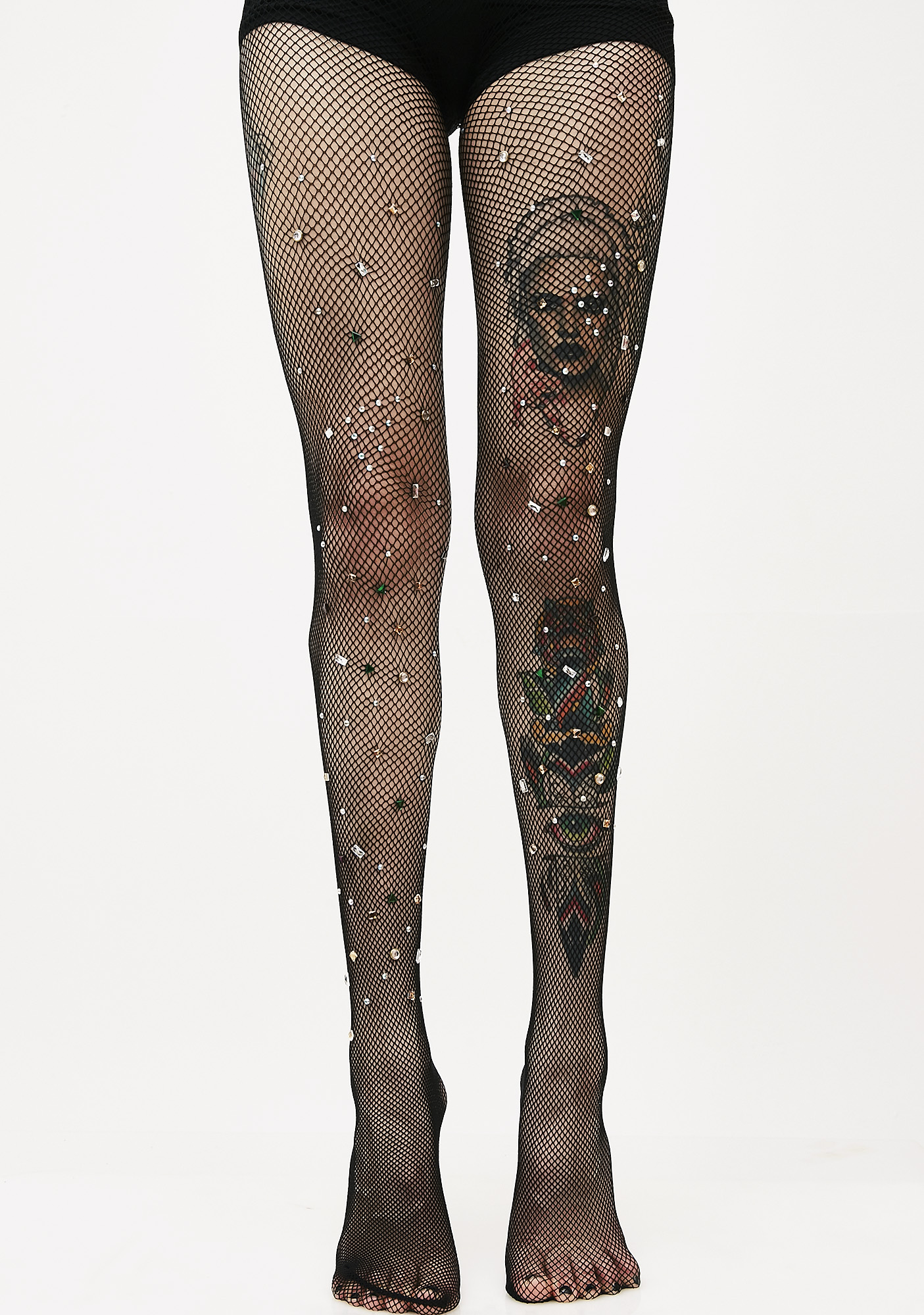 embellished fishnet tights