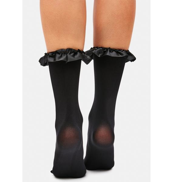 Ruffle Trim Crew Socks Black Dolls Kill