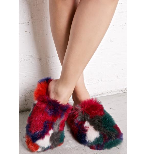 Multicolor Fuzzy Slippers Dolls Kill