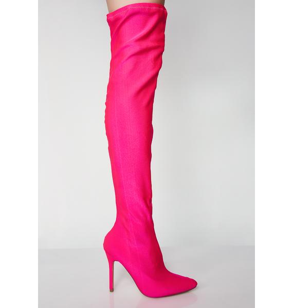 fuchsia thigh high boots