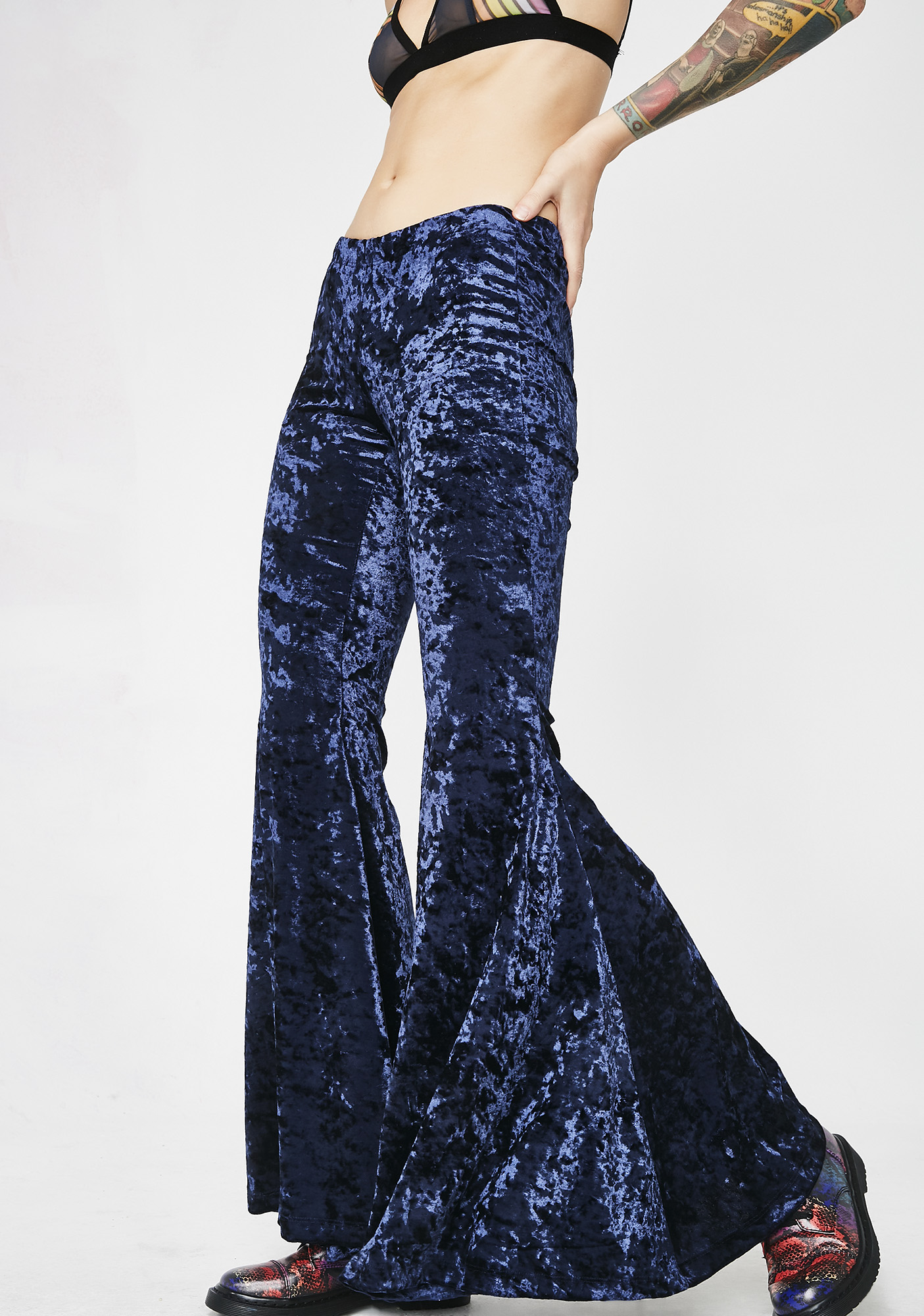 blue velvet bell bottom pants