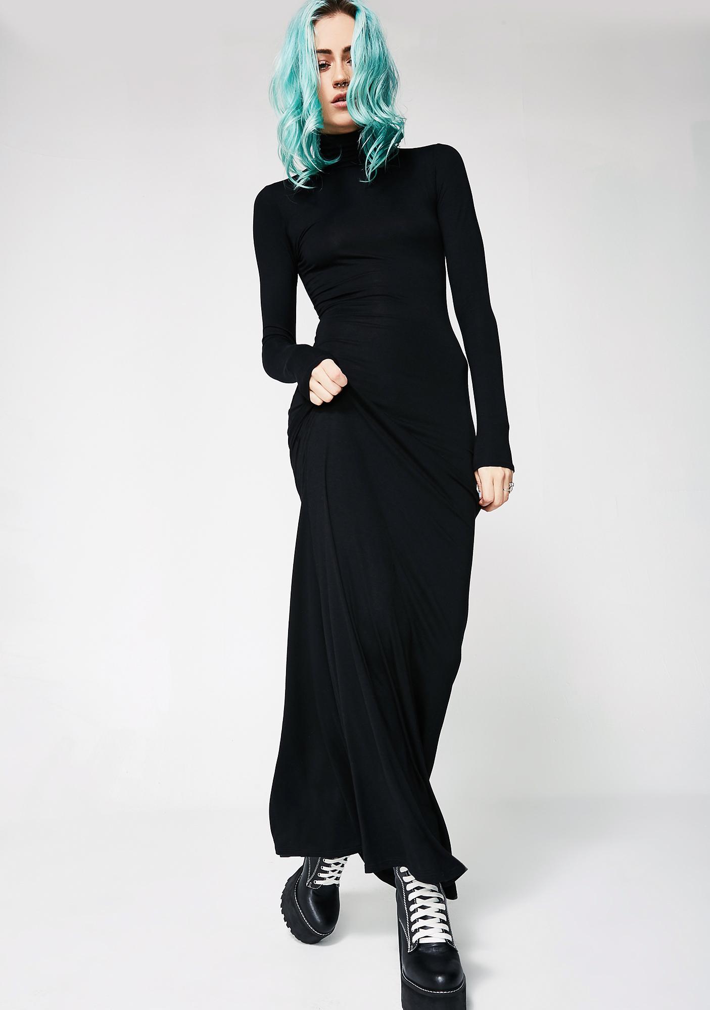 high neck maxi dress with sleeves