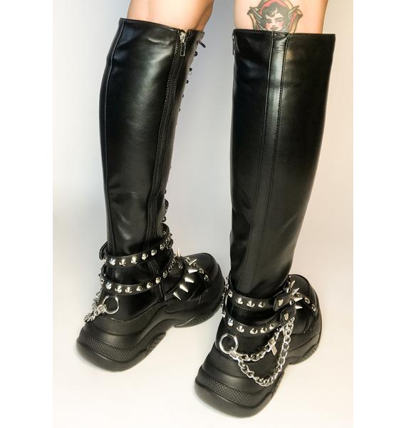 lamoda knee high chunky heel boots in black