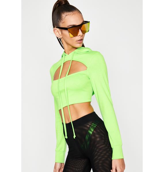 Neon Green Cut-Out Cropped Hoodie | Dolls Kill