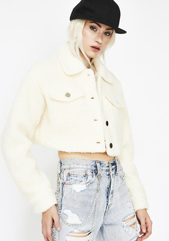 fuzzy love button crop jacket