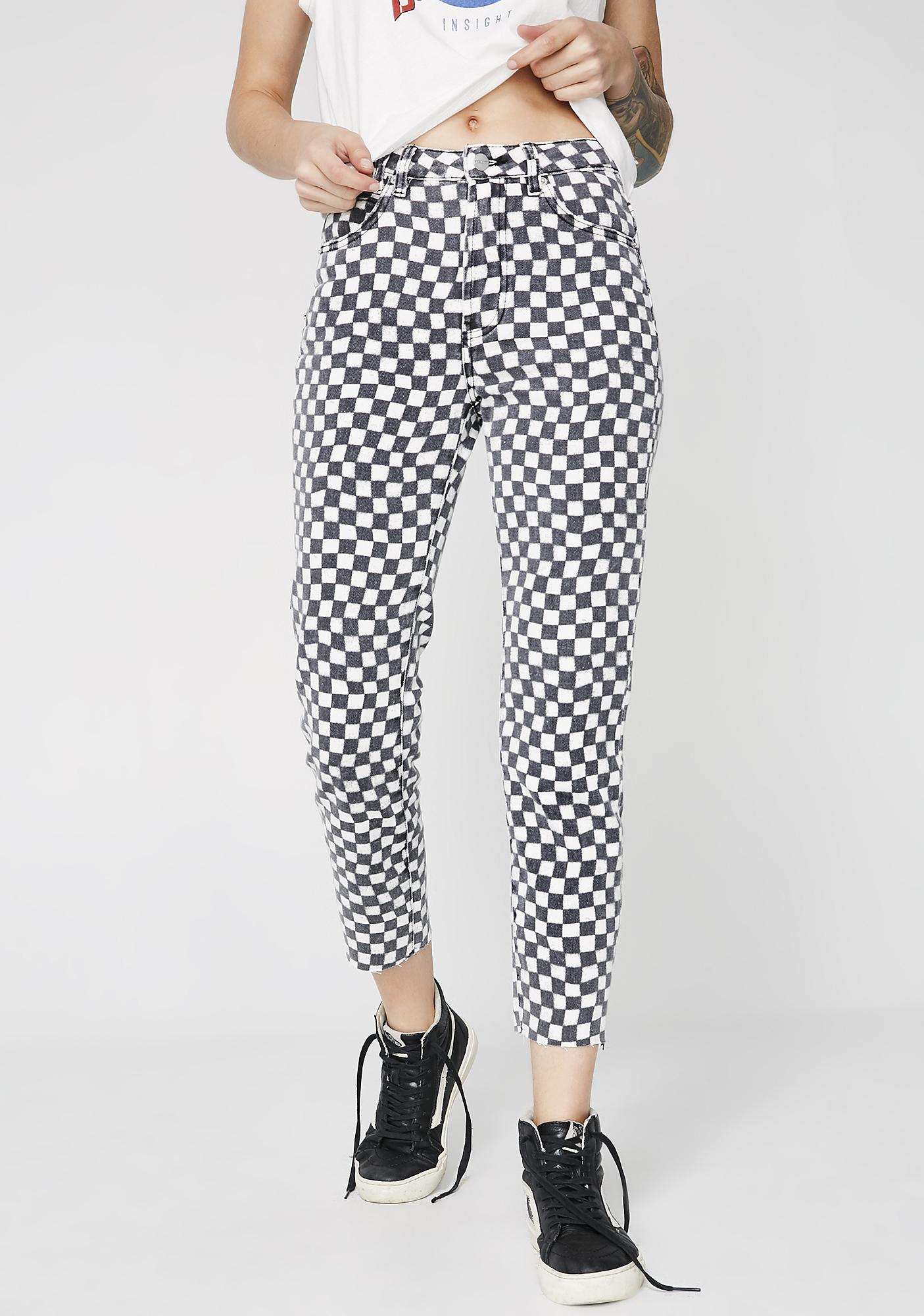 black and white checkered jeans