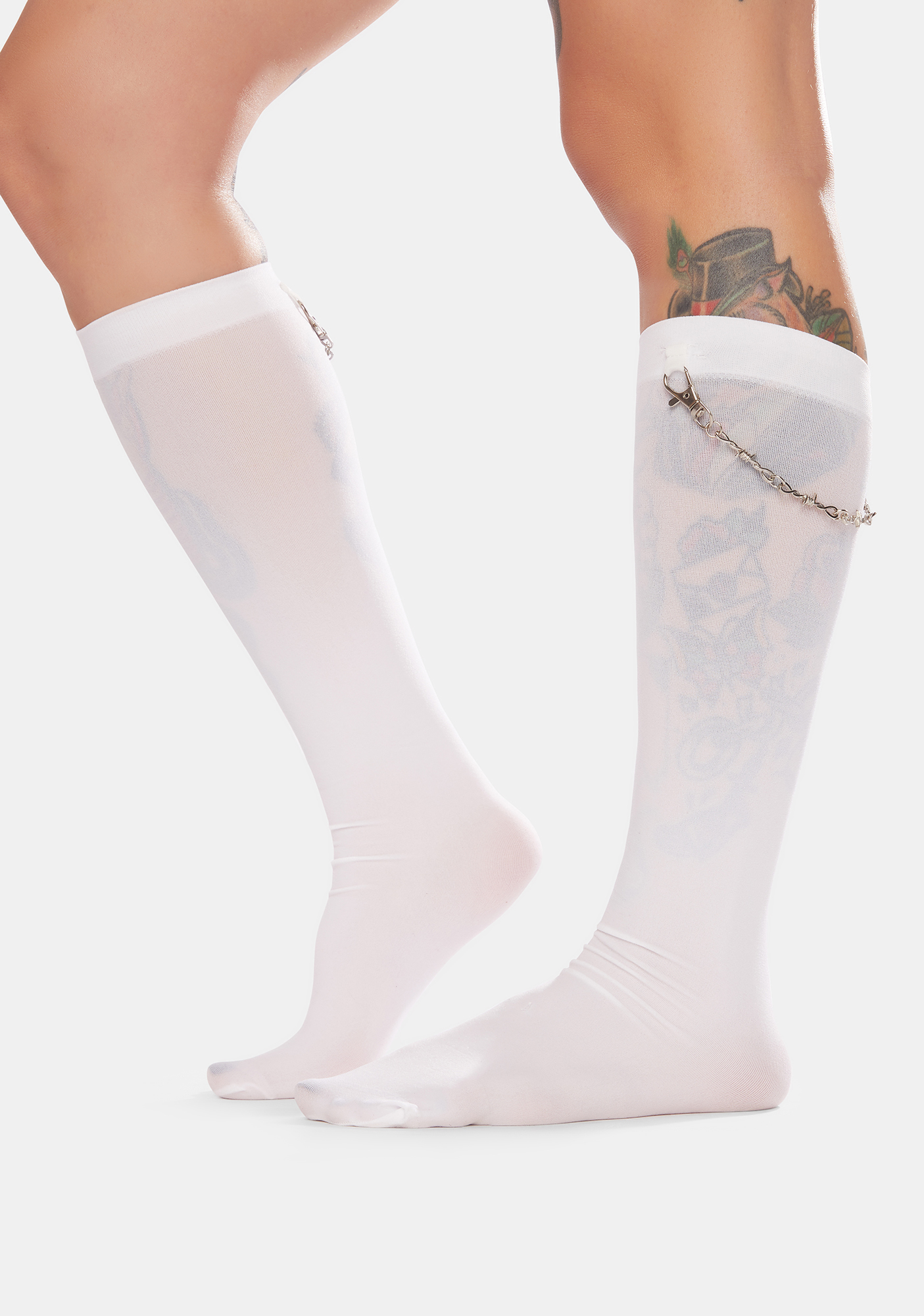 Knee High Barbed Wire Chain Socks White Dolls Kill