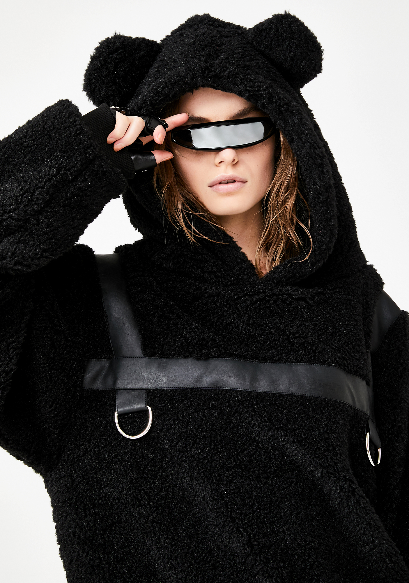 Club Exx Unisex Harness Faux Shearling Bear Hoodie Dolls Kill