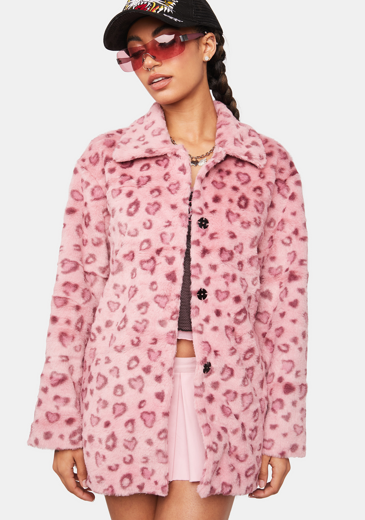 Pink Heart Faux Fur Coat