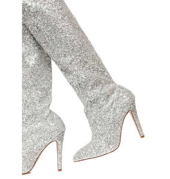 Glitter Thigh High Silver Boots Dolls Kill