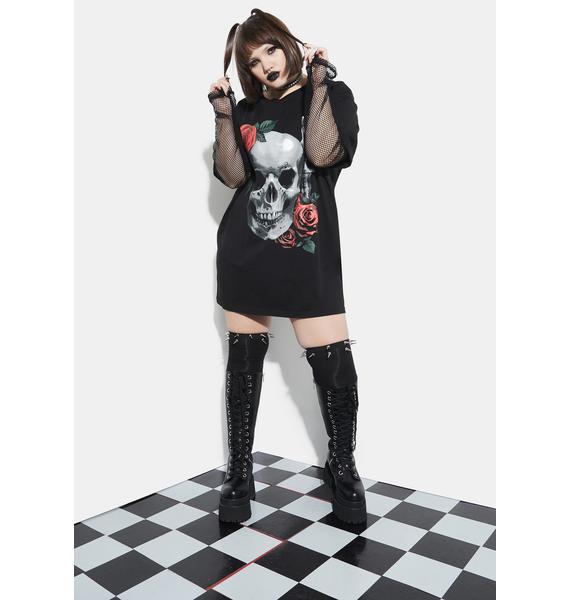 Plus Size Current Mood Skull Graphic Tee With Fishnet Sleeves | Dolls Kill