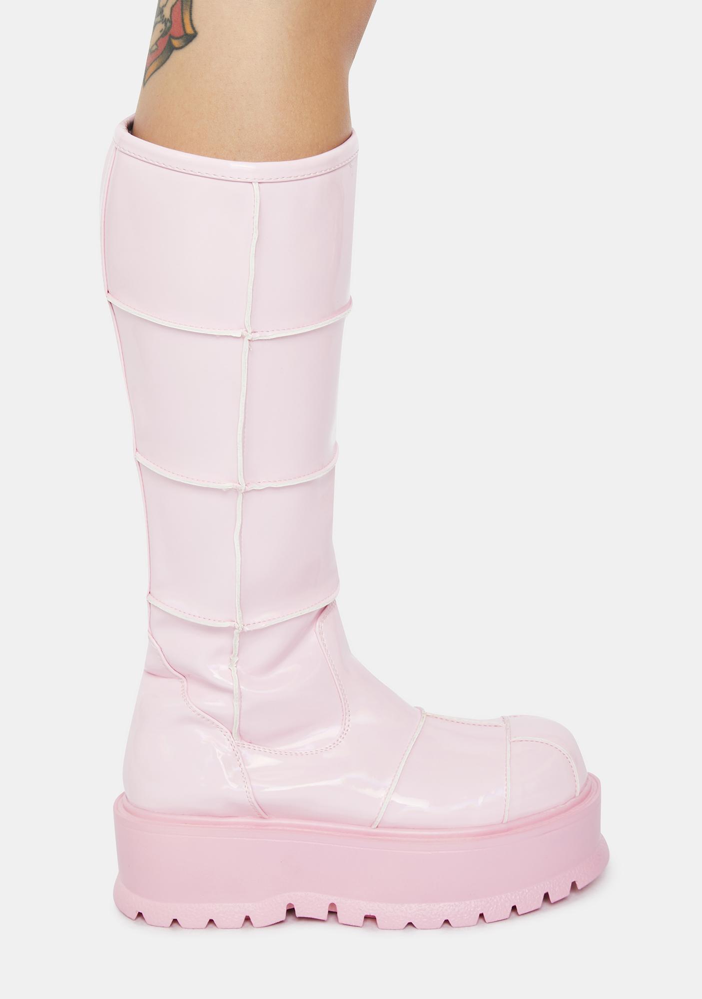 Demonia Slacker-230 Knee High Boots - Pastel Pink | Dolls Kill