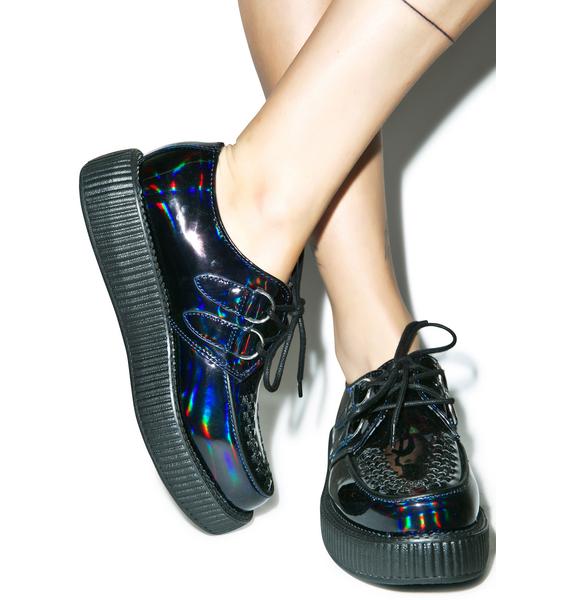 T.U.K. Black Hologram Patent Viva Low Creepers Dolls Kill
