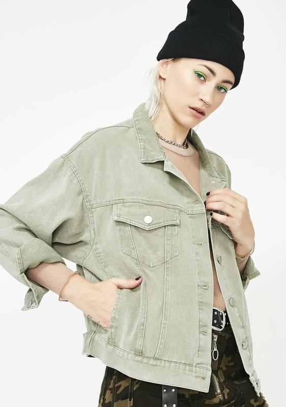 oversized green denim jacket