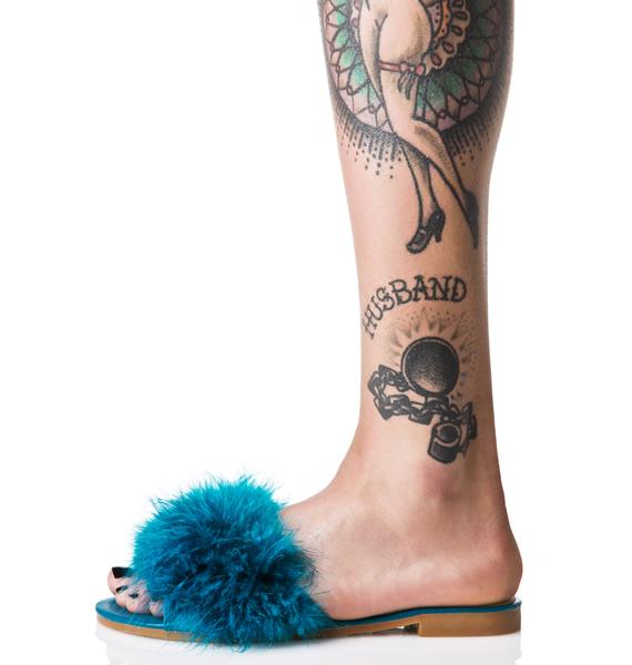 Blue Fluffy Slide Sandal Dolls Kill