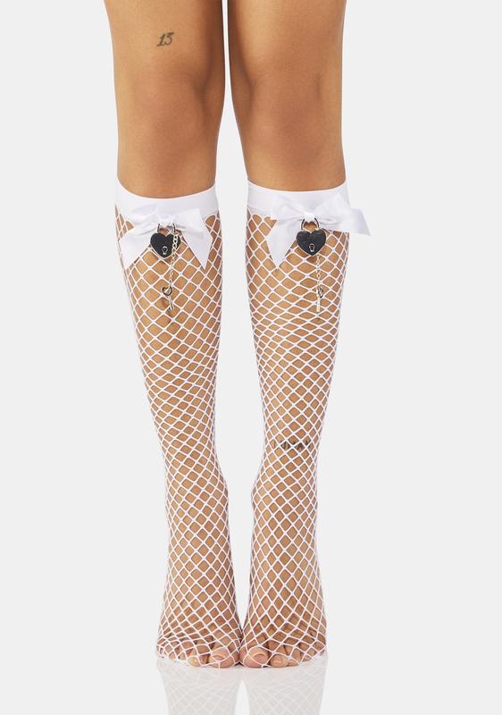 white fishnet thigh highs