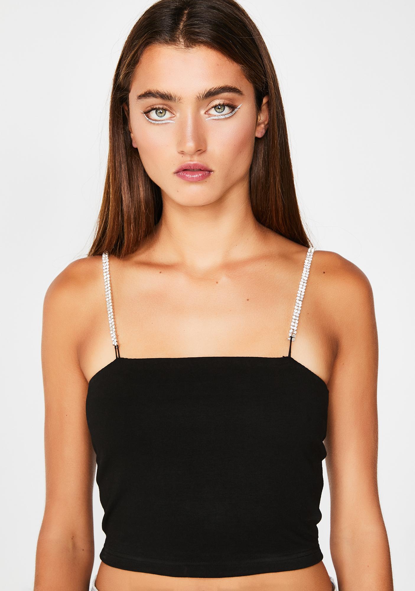Black Crop Cami Rhinestone Strap Top Dolls Kill