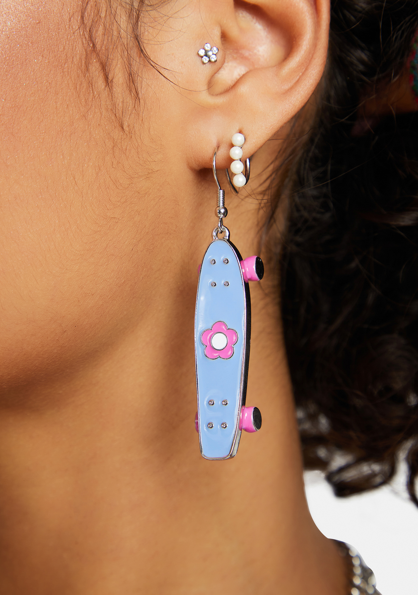Flower Skateboard Earrings Blue Dolls Kill