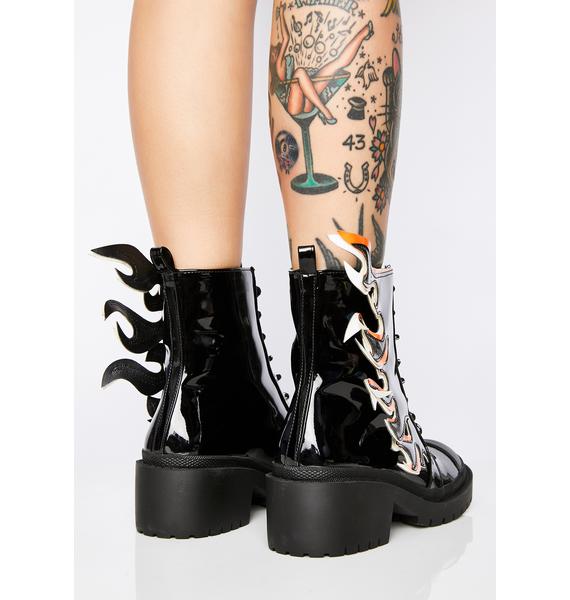 Black Patent Flame Combat Boots Dolls Kill