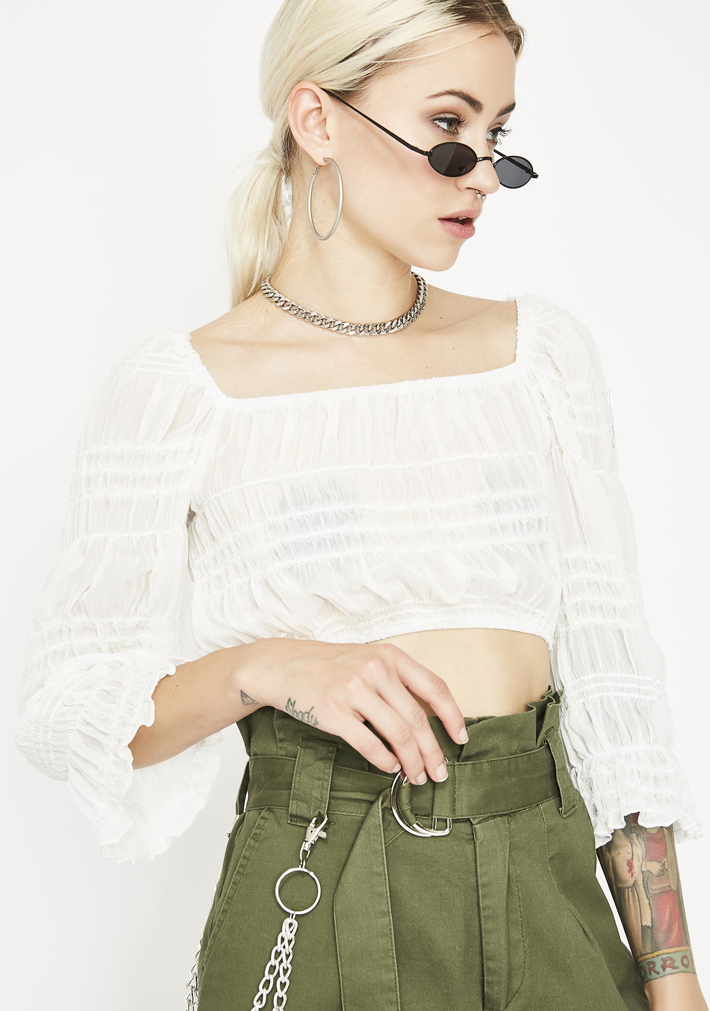 Sheer Ruched White Crop Top | Dolls Kill