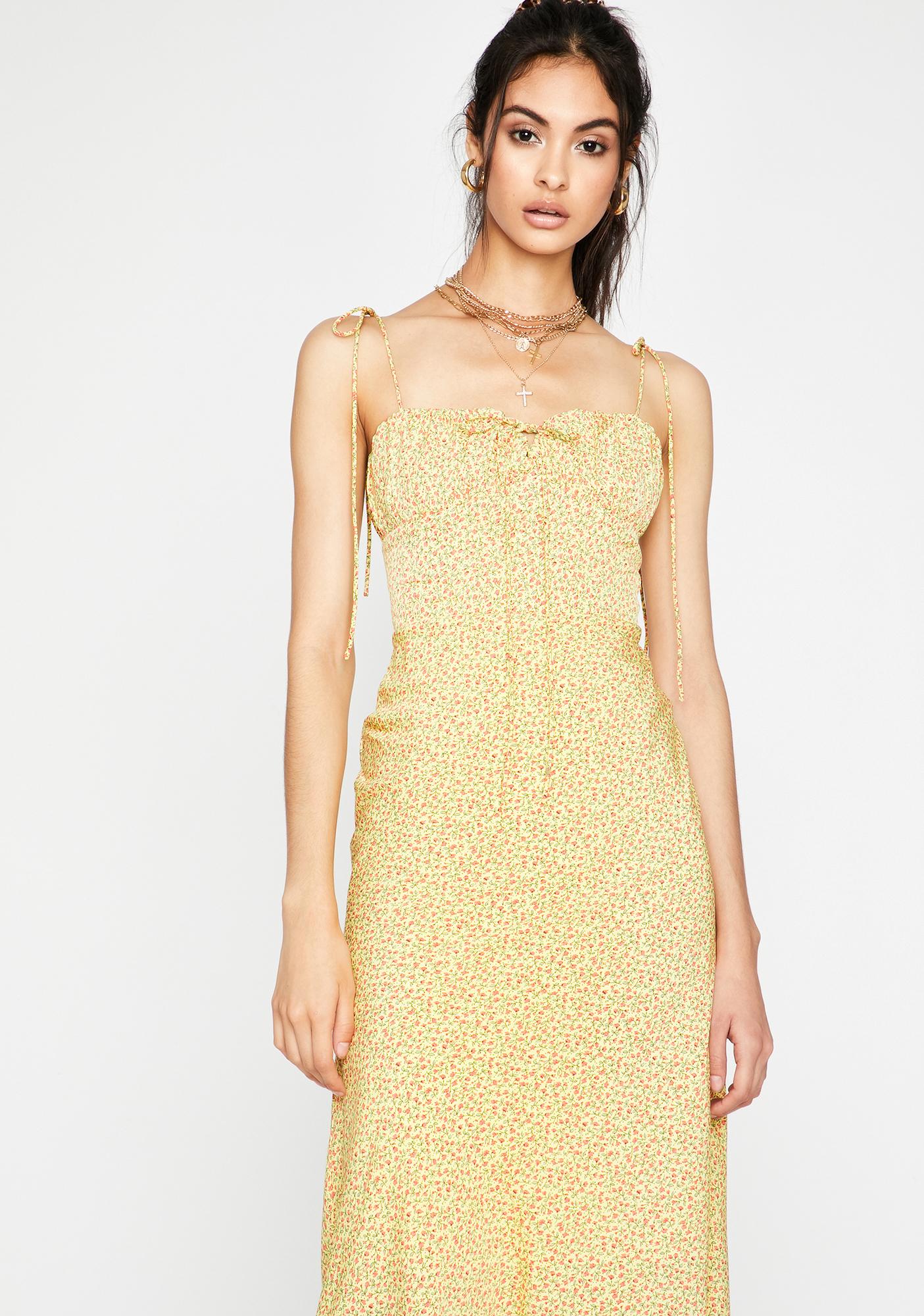 yellow tie shoulder dress